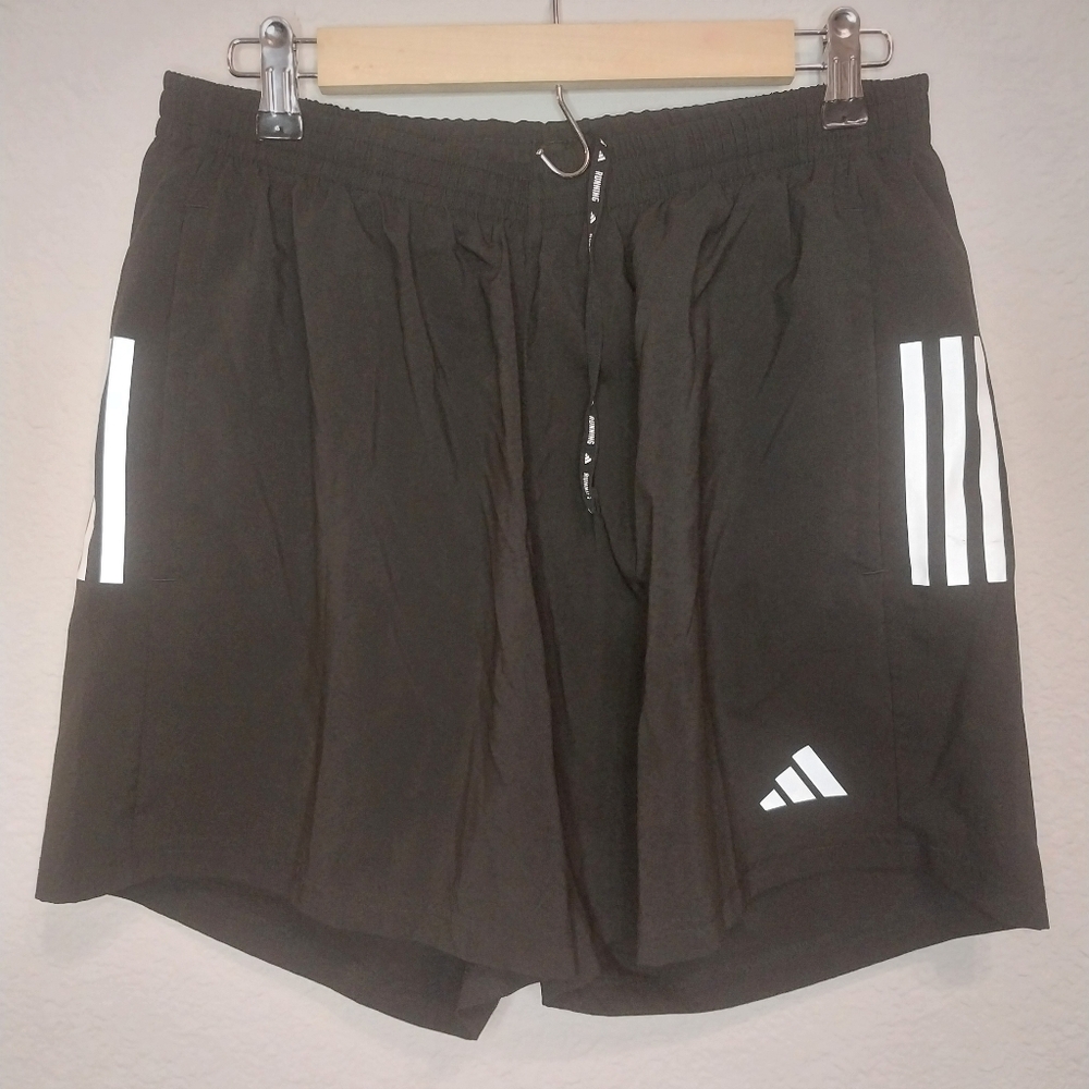 Adidas Black Athletic Running Shorts with Drawstring Waist and Iconic Stripes